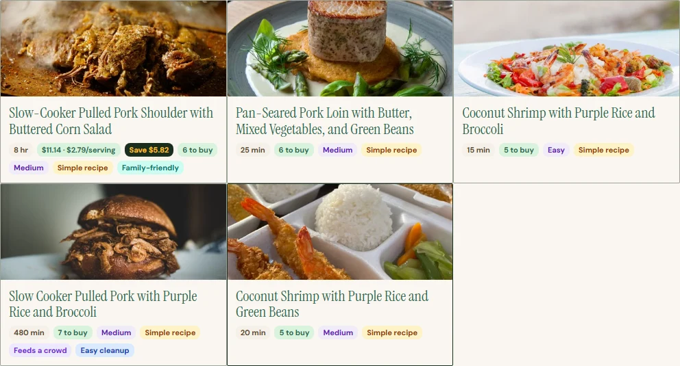 Five recipe results in Dishcount