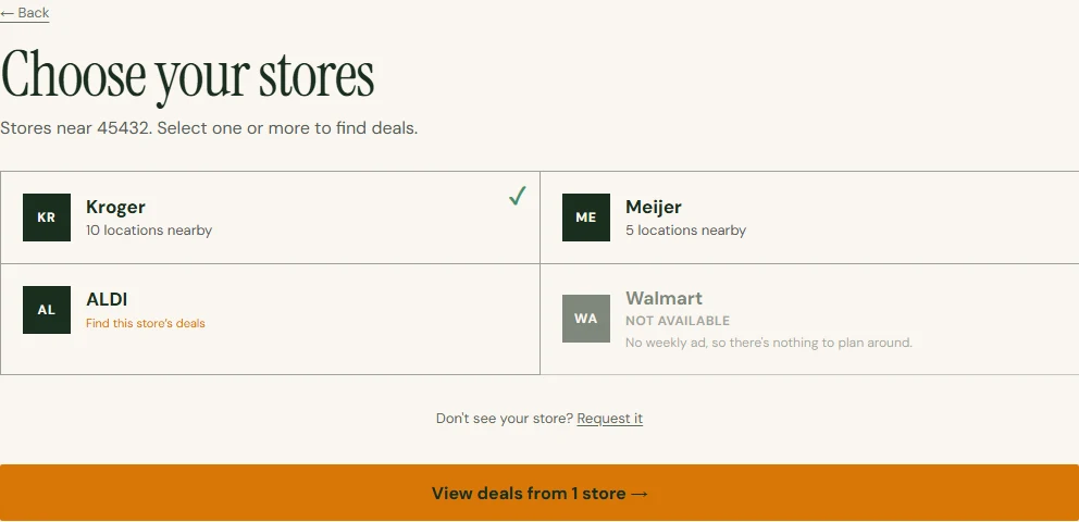 Store selection in Dishcount